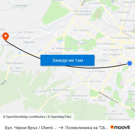 Бул. Черни Връх / Cherni Vrah Blvd. (0401) to Поликлиника на "СБР - НК" - Банкя map