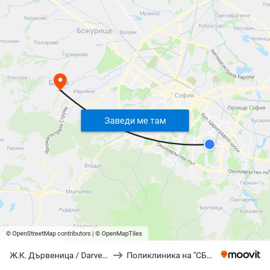 Ж.К. Дървеница / Darvenitsa Qr. (0800) to Поликлиника на "СБР - НК" - Банкя map