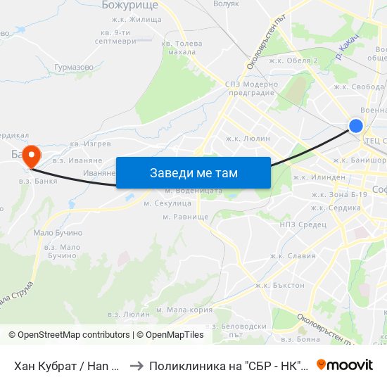 Хан Кубрат / Han Kubrat to Поликлиника на "СБР - НК" - Банкя map