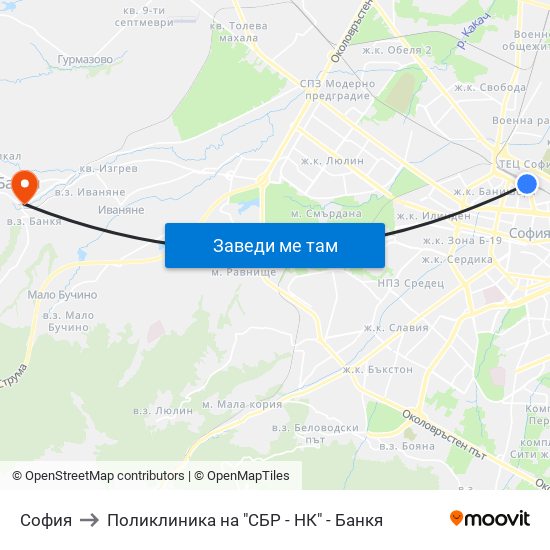 София to Поликлиника на "СБР - НК" - Банкя map