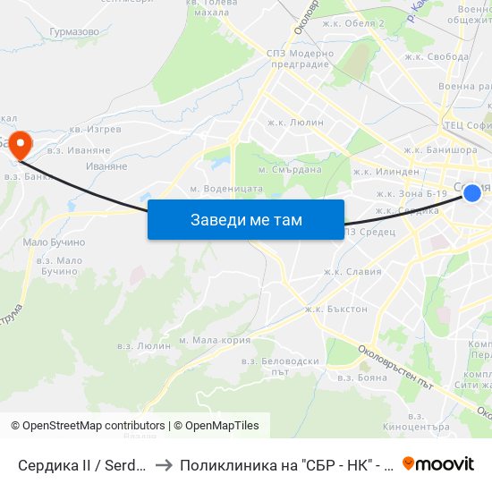 Сердика II / Serdika II to Поликлиника на "СБР - НК" - Банкя map