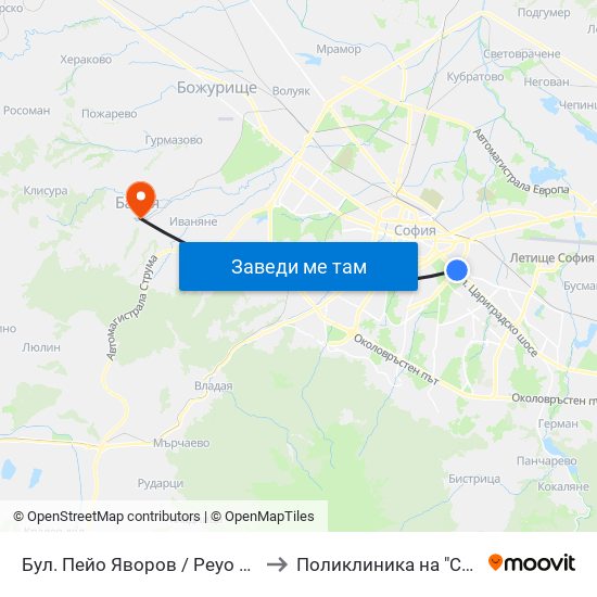 Бул. Пейо Яворов / Peyo Yavorov Blvd. (0073) to Поликлиника на "СБР - НК" - Банкя map