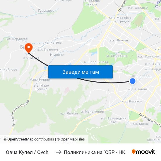 Овча Купел / Ovcha Kupel to Поликлиника на "СБР - НК" - Банкя map
