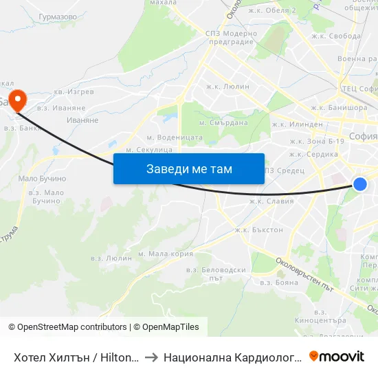 Хотел Хилтън / Hilton Hotel (0397) to Национална Кардиологична Болница map