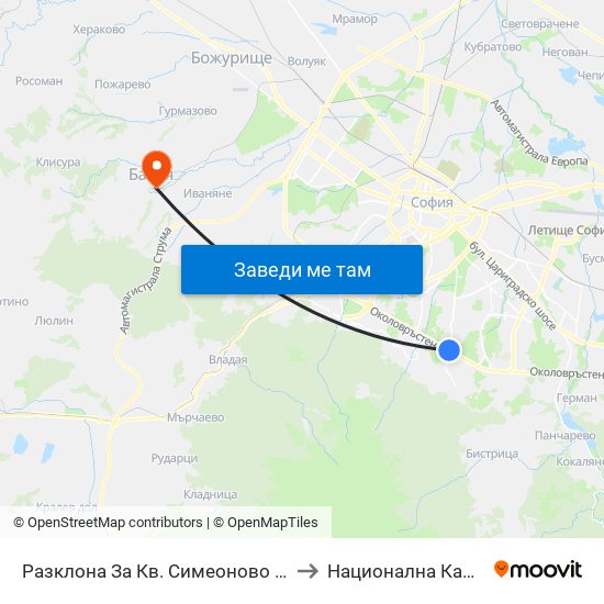 Разклона За Кв. Симеоново / Fork Road To Simeonovo Qr. (1458) to Национална Кардиологична Болница map