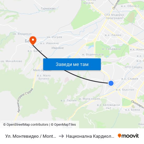 Ул. Монтевидео / Montevideo St. (2050) to Национална Кардиологична Болница map