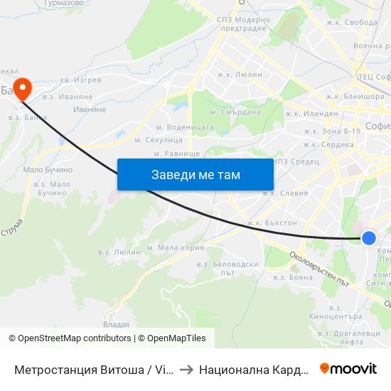 Метростанция Витоша / Vitosha Metro Station (2654) to Национална Кардиологична Болница map