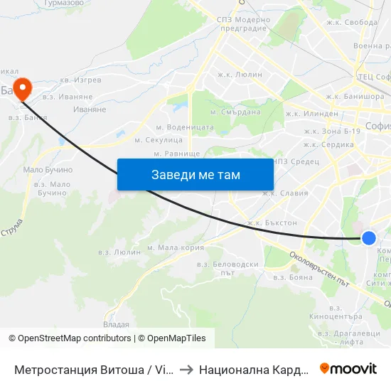 Ⓜ️ Метростанция Витоша / Vitosha Metro Station (2654) to Национална Кардиологична Болница map