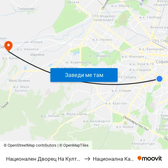 Ⓜ️ Национален Дворец На Културата / National Palace Of Culture (1139) to Национална Кардиологична Болница map