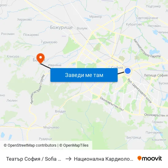 Театър София / Sofia Theatre (1727) to Национална Кардиологична Болница map
