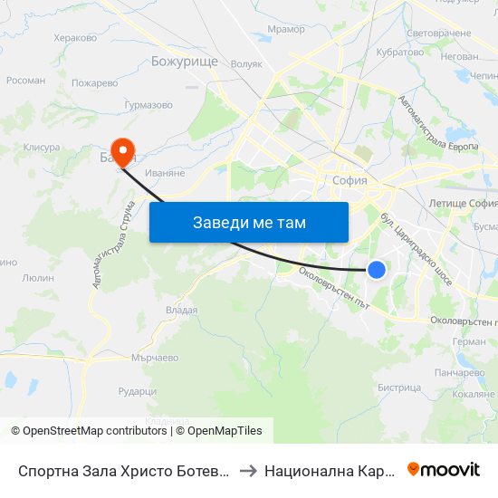 Спортна Зала Христо Ботев / Hristo Botev Sports Hall (1611) to Национална Кардиологична Болница map