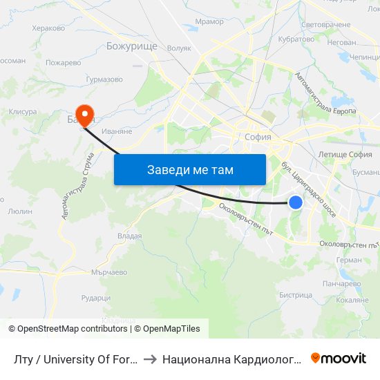 Лту / University Of Forestry (0614) to Национална Кардиологична Болница map