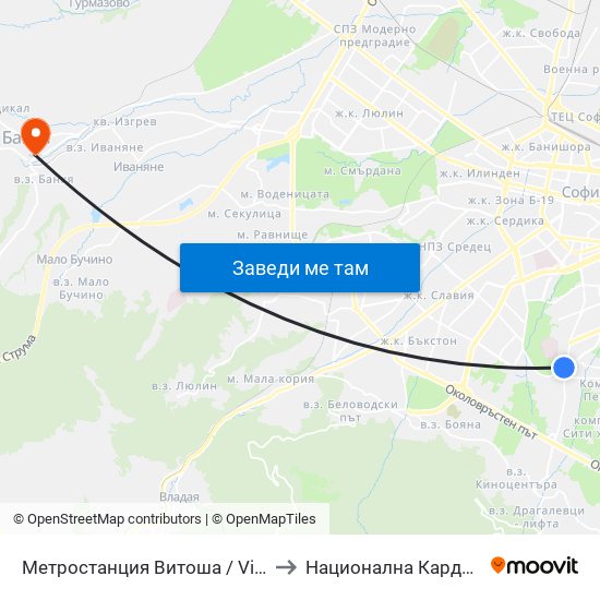 Метростанция Витоша / Vitosha Metro Station (2755) to Национална Кардиологична Болница map