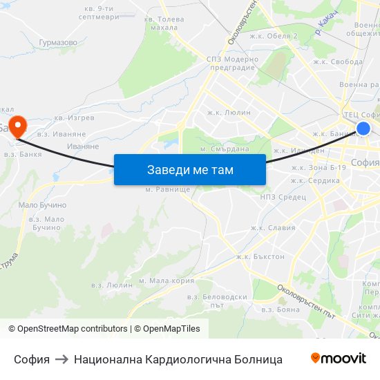 София to Национална Кардиологична Болница map