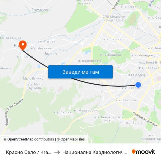 Красно Село / Krasno Selo to Национална Кардиологична Болница map