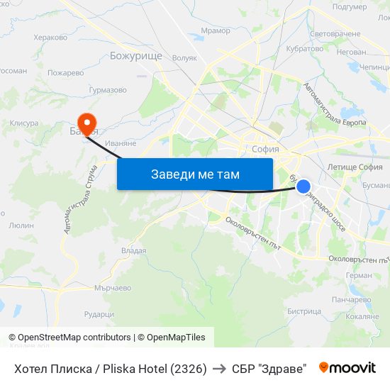 Хотел Плиска / Pliska Hotel (2326) to СБР "Здраве" map