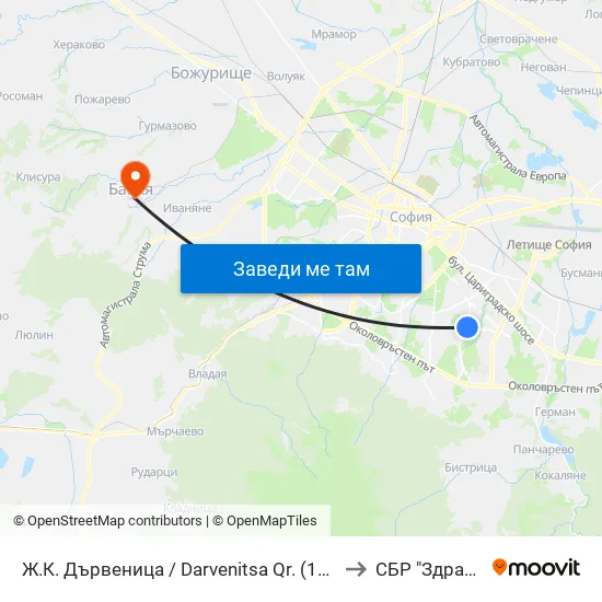 Ж.К. Дървеница / Darvenitsa Qr. (1012) to СБР "Здраве" map