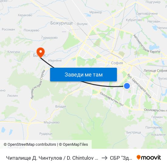 Читалище Д. Чинтулов / D. Chintulov Library (2366) to СБР "Здраве" map
