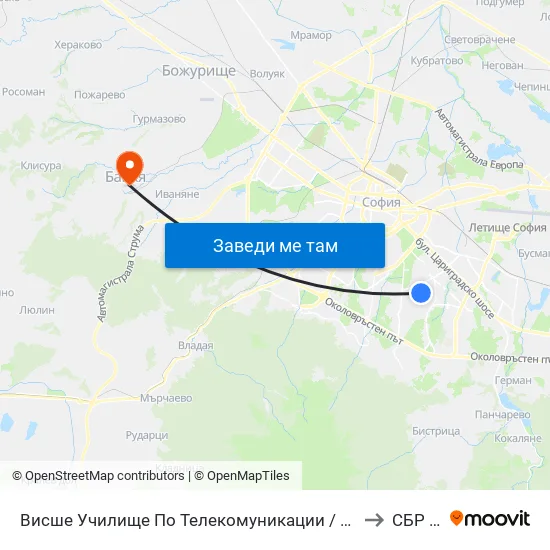 Висше Училище По Телекомуникации / University Of Telecommunications And Post (1396) to СБР "Здраве" map
