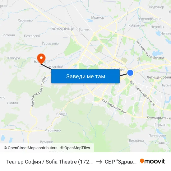 Театър София / Sofia Theatre (1727) to СБР "Здраве" map