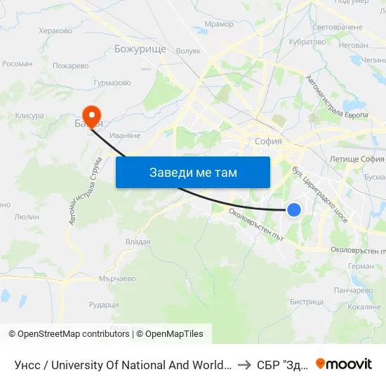 🎓 Унсс / University Of National And World Economy (1691) to СБР "Здраве" map