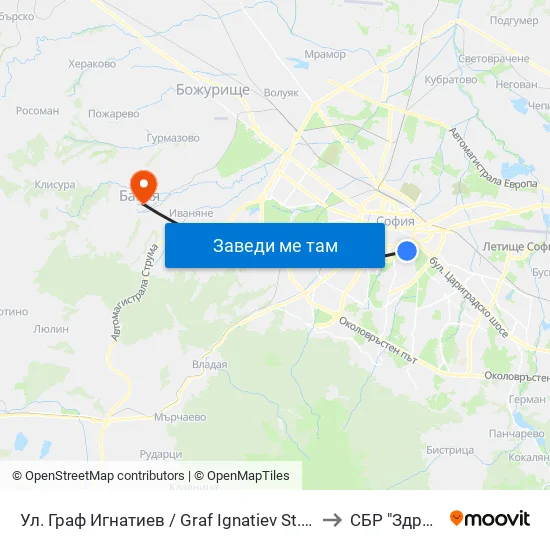 Ⓜ️🎓 Ул. Граф Игнатиев / Graf Ignatiev St. (1914) to СБР "Здраве" map