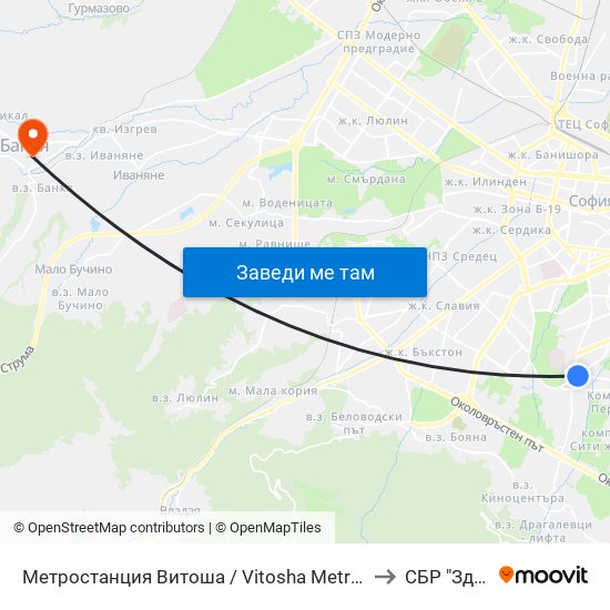 Метростанция Витоша / Vitosha Metro Station (0909) to СБР "Здраве" map