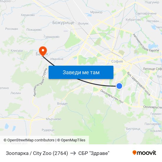 Зоопарка / City Zoo (2764) to СБР "Здраве" map