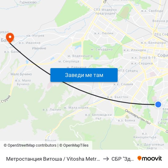 Метростанция Витоша / Vitosha Metro Station (2755) to СБР "Здраве" map