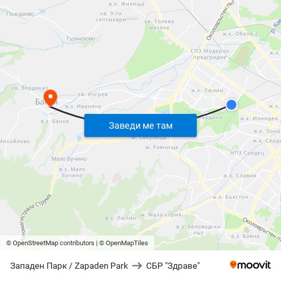 Западен Парк / Zapaden Park to СБР "Здраве" map