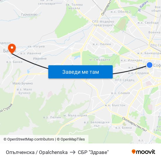 Опълченска / Opalchenska to СБР "Здраве" map