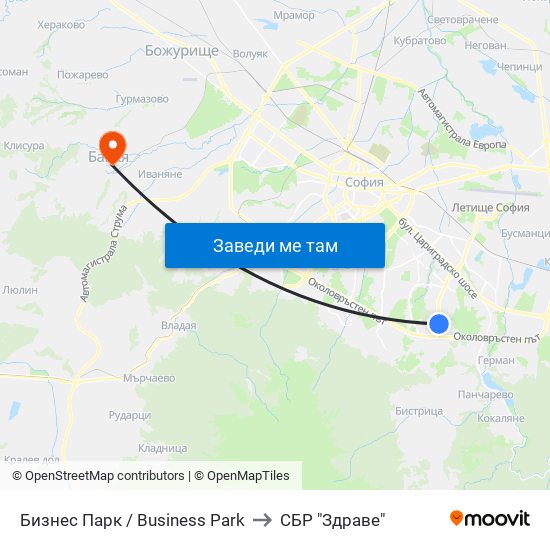 Бизнес Парк / Business Park to СБР "Здраве" map