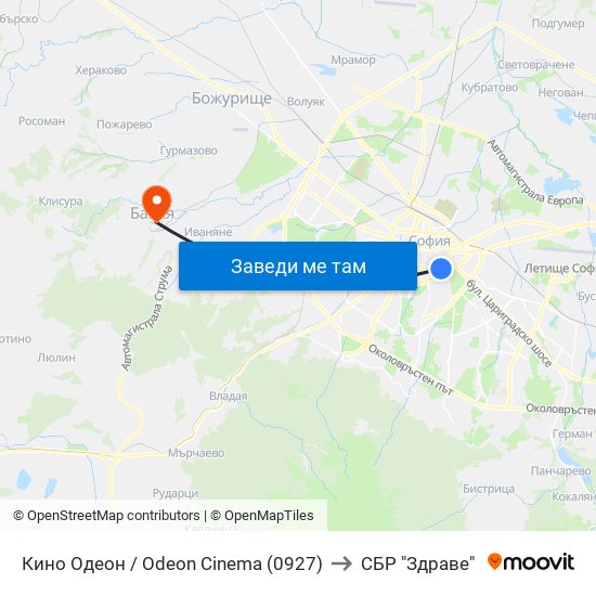 Кино Одеон / Odeon Cinema (0927) to СБР "Здраве" map