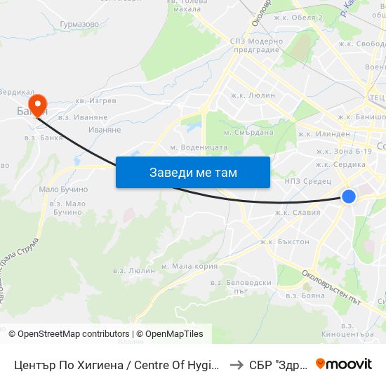 Център По Хигиена / Centre Of Hygiene (2343) to СБР "Здраве" map