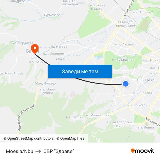 Moesia/Nbu to СБР "Здраве" map