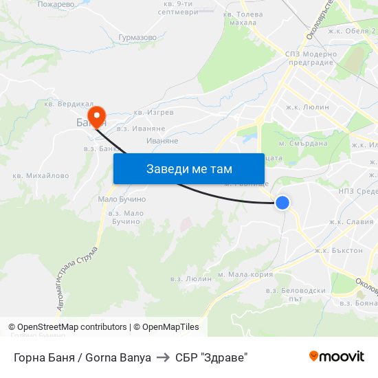 Горна Баня / Gorna Banya to СБР "Здраве" map