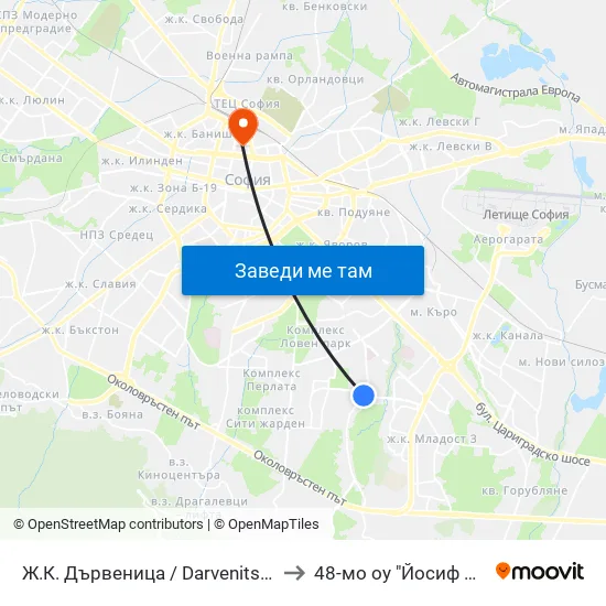Ж.К. Дървеница / Darvenitsa Qr. (1015) to 48-мо оу "Йосиф Ковачев" map