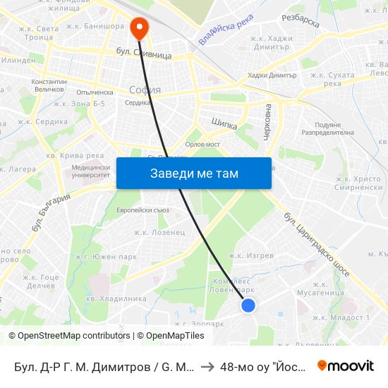 Бул. Д-Р Г. М. Димитров / G. M. Dimitrov Blvd. (0317) to 48-мо оу "Йосиф Ковачев" map