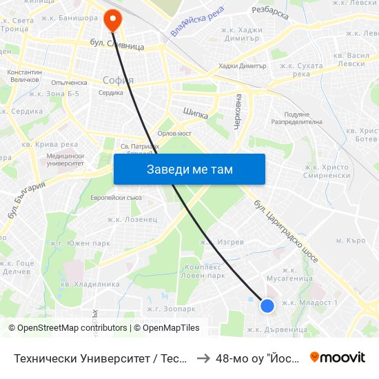 Технически Университет / Technical University (1743) to 48-мо оу "Йосиф Ковачев" map