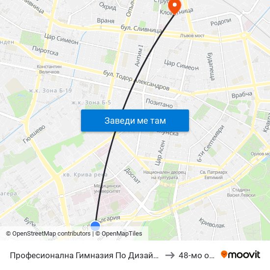 Професионална Гимназия По Дизайн Елисавета Вазова / Elisaveta Vazova High School Of Design (1736) to 48-мо оу "Йосиф Ковачев" map