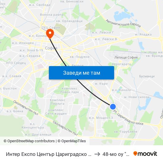 Интер Експо Център Цариградско Шосе / Inter Expo Center – Tsarigradsko Shose to 48-мо оу "Йосиф Ковачев" map