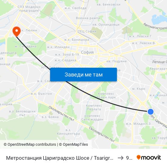 Метростанция Цариградско Шосе / Tsarigradsko Shosse Metro Station (1016) to 97 СУ map