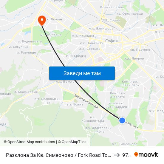 Разклона За Кв. Симеоново / Fork Road To Simeonovo Qr. (1459) to 97 СУ map