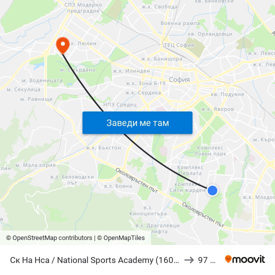 Ск На Нса / National Sports Academy (1609) to 97 СУ map