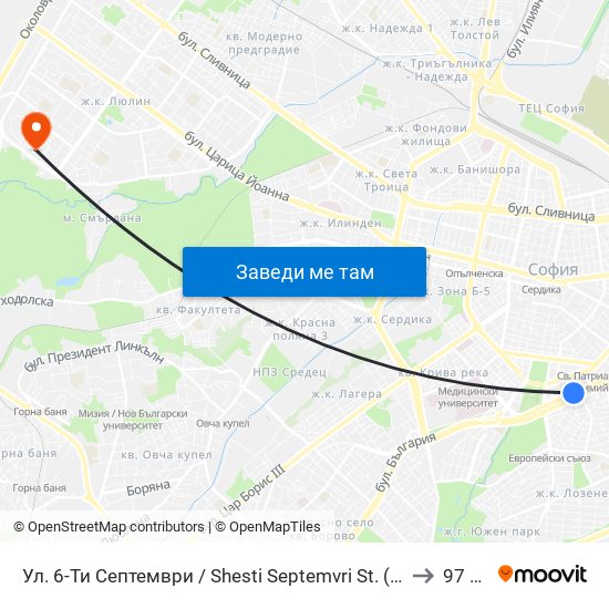 Ул. 6-Ти Септември / Shesti Septemvri St. (1808) to 97 СУ map