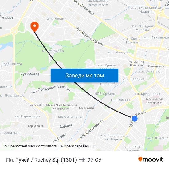 Пл. Ручей / Ruchey Sq. (1301) to 97 СУ map