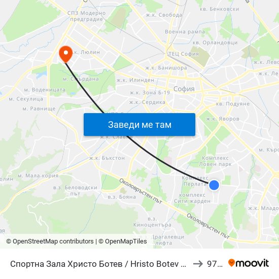Спортна Зала Христо Ботев / Hristo Botev Sports Hall (1611) to 97 СУ map