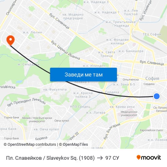Пл. Славейков / Slaveykov Sq. (1908) to 97 СУ map