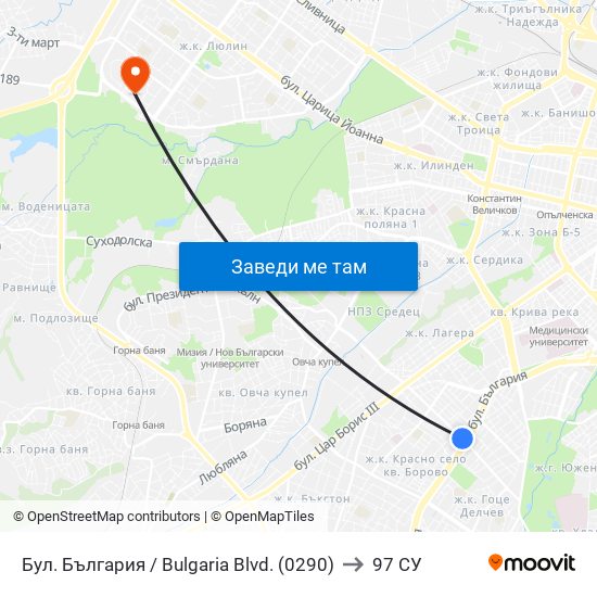 Бул. България / Bulgaria Blvd. (0290) to 97 СУ map
