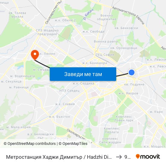 Метростанция Хаджи Димитър / Hadzhi Dimitar Metro Station (0303) to 97 СУ map
